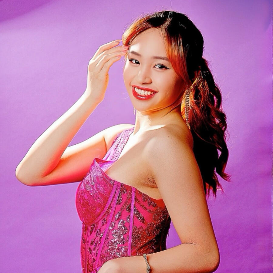 Angeli Chaves in pink rhinestone gown from Jewels Fashion Boutique photoshoot